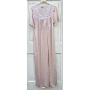 Featherbed Intimates Vintage Nightgown Light Pink Babydoll Dress Silky Lace Trim